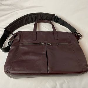 KNOMO Audley Leather Laptop (14”) Bag Briefcase Burgundy Business